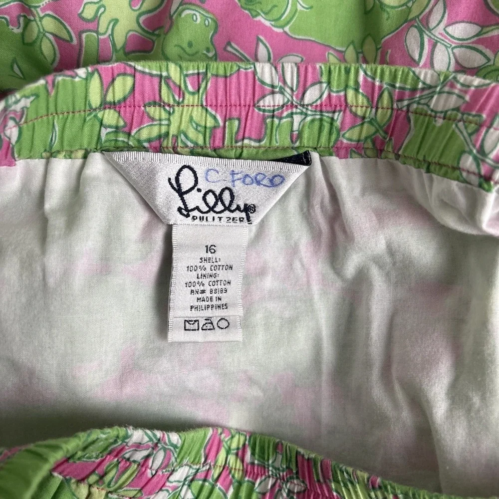 Vintage Lilly Pulitzer Skirt Girl 16 Elastic Waist Green Hippo Tropical Preppy